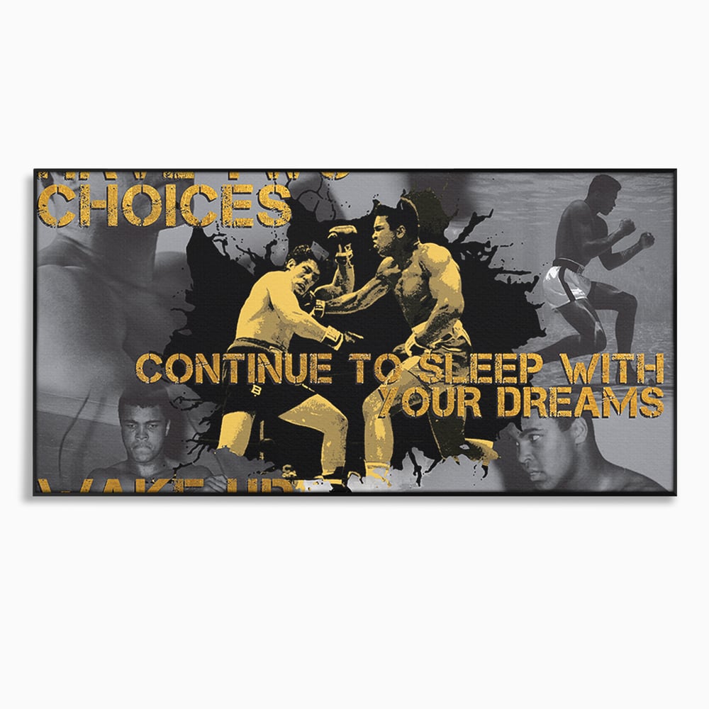 Tablou canvas cu tablou canvas motivational cu muhammad ali, in rama de aluminiu negru